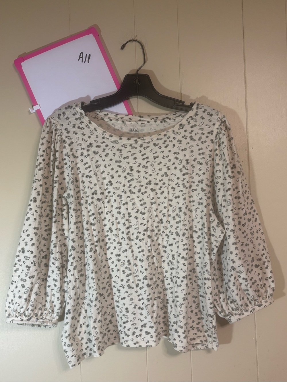 a.n.a Cream Long-Sleeve Floral Print Blouse